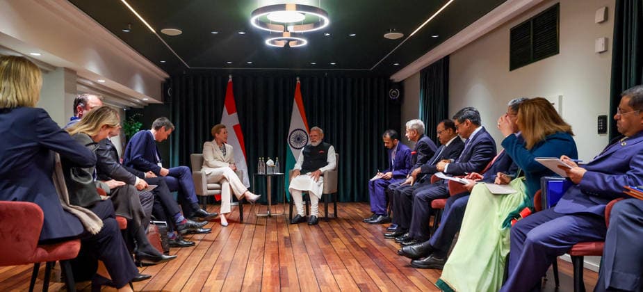 RECORD DATE NOT STATED PM Modi holds a meeting with Denmark PM Mette Frederiksen Oslo Norway , May 19 (ANI): Prime Minister Narendra Modi holds a bilateral meeting with Denmark Prime Minister Mette Frederiksen ahead of India-Nordic Summit, in Oslo on Tuesday. External Affairs Minister S. Jaishankar, National Security Advisor Ajit Doval, Foreign Secretary Vikram Misri and Secretary West Amb Sibi George also present. (Narendra Modi Photo Gallery ANI Photo) Oslo Norway Copyright: xANIx ANI_20260519187