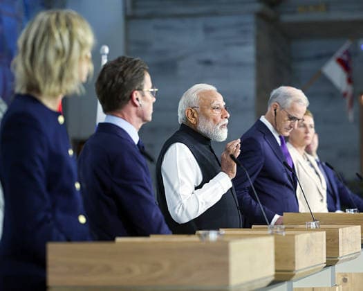RECORD DATE NOT STATED PM Modi participates in the 3rd India-Nordic Summit Oslo Norway , May 19 (ANI): Prime Minister Narendra Modi speaks at the 3rd India-Nordic Summit, in Oslo on Tuesday. Finnish Prime Minister Petteri Orpo, Denmark Prime Minister Mette Frederiksen, Iceland Prime Minister Kristrun Frostadottir, Norway Prime Minister Jonas Gahr Store, Swedish Prime Minister Ulf Kristersson also present. (@narendramodi X ANI Photo) Oslo Norway Copyright: xANIx ANI_20260519347