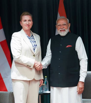 Politics, Diplomacy, Government PM meeting with the Prime Minister of Denmark, Ms. Mette Frederiksen in Oslo, Norway on May 19, 2026. India and the Nordic nations come together with a shared vision for innovation, green growth and global partnership as PM Narendra Modi meets Nordic leaders at the India Nordic Summit. Norway Copyright: xSeshadrixSukumarx