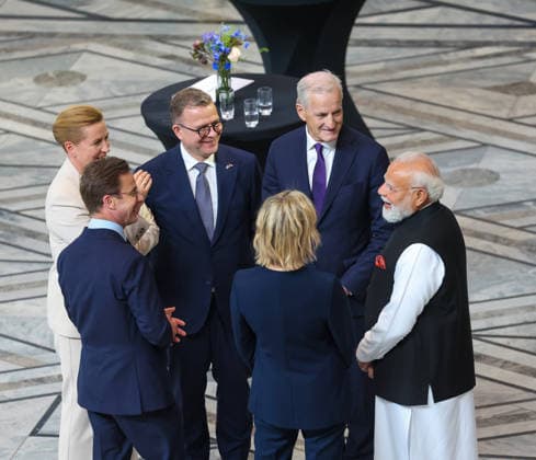 Politics, Diplomacy, Government PM meeting with the Prime Minister of Denmark, Ms. Mette Frederiksen in Oslo, Norway on May 19, 2026. India and the Nordic nations come together with a shared vision for innovation, green growth and global partnership as PM Narendra Modi meets Nordic leaders at the India Nordic Summit. Norway Copyright: xSeshadrixSukumarx
