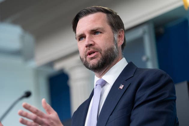 Vice President JD Vance gives remarks during a press conference in the James Brady Press Briefing Room of the White House in Washington, DC on Tuesday, May 19, 2026. Vance defended the creation of a $1.8 billion Department of Justice fund that would compensate certain individuals who were investigated and prosecuted by the Biden Administration.  WAP20250519002 AARONxSCHWARTZ