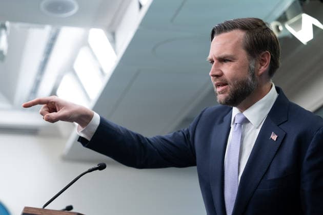 Vice President JD Vance gives remarks during a press conference in the James Brady Press Briefing Room of the White House in Washington, DC on Tuesday, May 19, 2026. Vance defended the creation of a $1.8 billion Department of Justice fund that would compensate certain individuals who were investigated and prosecuted by the Biden Administration.  WAP20250519011 AARONxSCHWARTZ