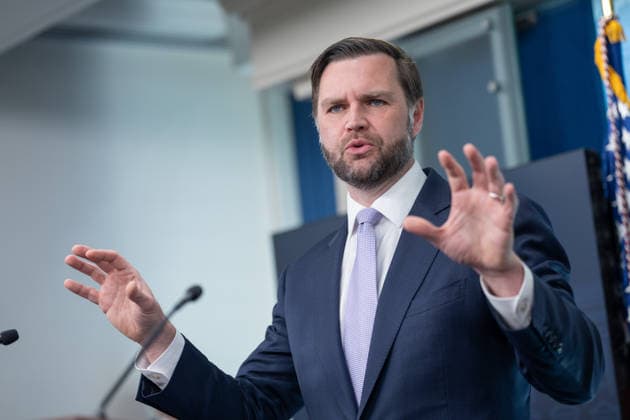 Vice President JD Vance gives remarks during a press conference in the James Brady Press Briefing Room of the White House in Washington, DC on Tuesday, May 19, 2026. Vance defended the creation of a $1.8 billion Department of Justice fund that would compensate certain individuals who were investigated and prosecuted by the Biden Administration.  WAP20260519617 AARONxSCHWARTZ