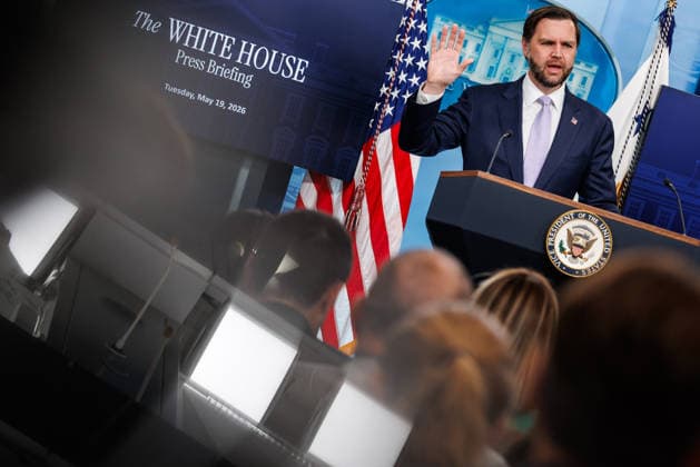 DC: White House Press Briefing with Vice President JD Vance United States Vice President JD Vance holds a press briefing in the James S Brady Press Briefing Room of the White House in Washington, DC, USA, on May 19, 2026. Credit: CNP AdMedia Washington District of Columbia United States of America EDITORIAL USE ONLY  Copyright: xx CNPx xAdMediax admphotostwo990880