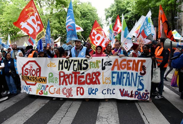 RECORD DATE NOT STATED Periscolaire Strike Against Sexual Violence - Paris Demonstrators take part in a strike of periscolaire workers in Paris, France on May 19, 2026, as an investigation into sexual violence in the Parisian periscolaire system targets 84 kindergartens, around twenty schools and around ten creches. Photo by Alain Apaydin ABACAPRESS.COM Paris France  Copyright: xApaydinxAlain ABACAx