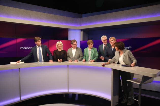Christoph Schwennicke, Victoria Reichelt, Ralf Stegner, Veronika Grimm, Theo Koll, Julia Klöckner und Sandra Maischberger in der ARD-Talkshow maischberger im Studio Berlin Adlershof. Berlin, 19.05.2026 Copyright: xAgenturxMatthiasxWehnertx xM.xGränzdörferx