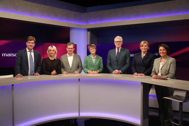 Christoph Schwennicke, Victoria Reichelt, Ralf Stegner, Veronika Grimm, Theo Koll, Julia Klöckner und Sandra Maischberger in der ARD-Talkshow maischberger im Studio Berlin Adlershof. Berlin, 19.05.2026 Copyright: xAgenturxMatthiasxWehnertx xM.xGränzdörferx