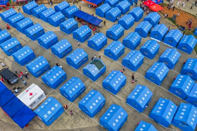 LIUZHOU, CHINA - MAY 19: Tents are set up for quake-affected residents at a resettlement site after a 5.2-magnitude earthquake on May 19, 2026 in Liunan District, Liuzhou City, Guangxi Zhuang Autonomous Region of China. Another 5.2-magnitude earthquake jolted Liunan district, Liuzhou city in South China s Guangxi Zhuang Autonomous Region at 9:44 pm on May 18. This was the second 5.2 magnitude earthquake to hit Liuzhou within one day. Emergency, fire, and police authorities rushed to the scene immediately after the quake to carry out rescue operations.  Copyright: xVCGx 111642759962