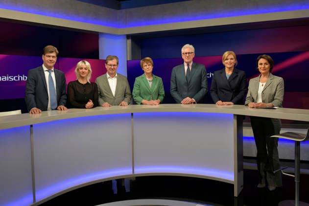 Christoph Schwennicke, Victoria Reichelt, Ralf Stegner, Veronika Grimm, Theo Koll, Julia Klöckner und Sandra Maischberger in der ARD-Talkshow maischberger im Studio Berlin Adlershof. Berlin, 20.05.2026