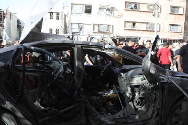 Palestinians Gather at Site of Israeli Strike in Gaza City others. May 20, 2026: Palestinians Gather at Site of Israeli Strike in Gaza City Palestinians gather at the site of an Israeli airstrike that targeted a vehicle on al-Shuhada Street in Gaza City, on May 19, 2026. According to local sources, the strike killed one person and wounded several others. Copyright: xx