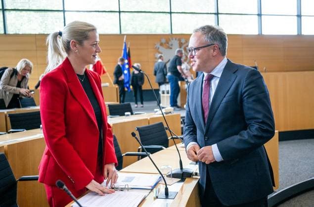 8. THÜRINGER LANDTAG - 43. PLENARSITZUNG ** NUR FÜR REDAKTIONELLE ZWECKE ** EDITORIAL USE ONLY **<p>20 05 2026-Erfurt: Thüringer Landtag 8. Wahlperiode 43. Plenarsitzung im Foto: Ministerpräsident Mario Voigt (CDU), rechts, Beate Meißner (CDU), Thüringer Ministerin für Justiz, Migration und Verbraucherschutz ( Deutschland Thueringen Erfurt Copyright: SaschaxFromm