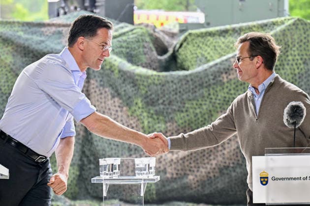 REVINGE, SWEDEN 20260521 NATO Secretary General Mark Rutte and Prime Minister Ulf Kristersson M hold a press conference during a visit to the Civil Defense Agency MCF in Revinge, as part of the NATO meeting in Helsingborg REVINGE SWEDEN x50090x  Copyright: xJohanxNilsson TTx NATOS UTRIKESMINISTERMÖTE REVINGE yxljle2fIBI