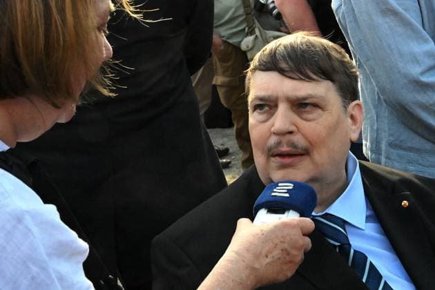 Memorial service for Holocaust held at site from which Jewish transports departed from Brno, kicking off Meeting Brno festival, attended by Sudeten German leader Bernd Posselt (pictured) in Brno, Czech Republic, May 21, 2026. (CTKxPhoto PetrxSvancara) CTKPhotoF202605210034301  CTKPhotoF202605210034301