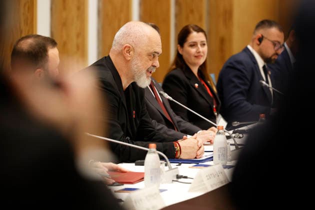 May 22, 2026, Tokyo, Japan: Albanian Prime Minister Edi Rama speaks during a meeting with Japanese Prime Minister Sanae Takaichi (not in picture) at the prime minister s official residence in Tokyo. Prime Minister Rama is currently in Japan on an official working visit. Tokyo Japan - ZUMAm191 20260522_aap_m191_008 Copyright: xRodrigoxReyesxMarinx