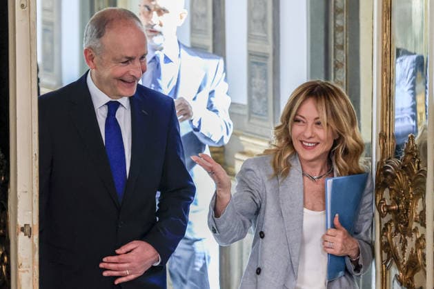 Giorgia Meloni - Micheal Martin meeting in Rome ROME, ITALY - MAY 22: Ireland s Prime Minister Micheal Martin (L) and Italy s Premier Giorgia Meloni (R) arrive for a joint press meeting after their meeting at Chigi Palace government office in Rome, Italy, on May 22, 2026. Riccardo De Luca Anadolu Rome Italy. Editorial use only. Please get in touch for any other usage.  Copyright: x2026xAnadoluxRiccardoxDexLucax