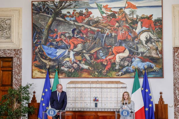 Giorgia Meloni - Micheal Martin meeting in Rome ROME, ITALY - MAY 22: Ireland s Prime Minister Micheal Martin (L) and Italy s Premier Giorgia Meloni (R) hold a joint press meeting after their meeting at Chigi Palace government office in Rome, Italy, on May 22, 2026. Riccardo De Luca Anadolu Rome Italy. Editorial use only. Please get in touch for any other usage.  Copyright: x2026xAnadoluxRiccardoxDexLucax