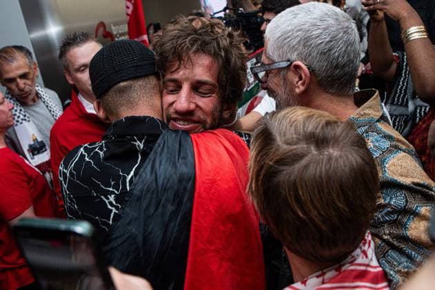 Belgian activist Isja pictured as Belgian activists who were part of the Gaza Flotilla arrive at Brussels Airport, in Zaventem, Friday 22 May 2026.  EMILExWINDAL 174748572