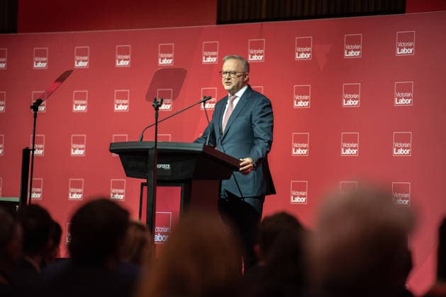 VICTORIAN STATE LABOUR CONFERENCE, Prime Minister Anthony Albanese speaks during the Victorian Labor Party™s state conference at Melbourne Park in Melbourne, Saturday, May 23, 2026. ( NO ARCHIVING MELBOURNE VICTORIA AUSTRALIA  Copyright: xJAYxKOGLERx 20260523172285827882