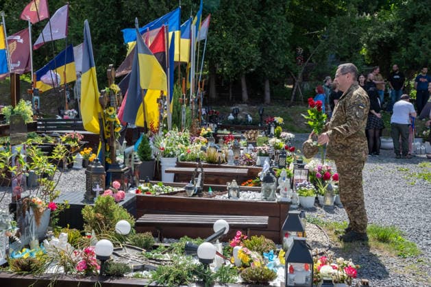 Commemoration procession held on Heroes Day in Lviv, Ukraine LVIV, UKRAINE, MAY 23: Military and civilians take part in a ceremony to honor the memory of fallen servicemen at the honorary burial grounds at the Lychakiv Cemetery during the Day of Heroes of Ukraine in Lviv, Ukraine, May 23, 2026. Also on this day, military personnel, police, members of youth organizations and civilians marched through the city in a solemn procession dedicated to all participants of the ATO JFO, war veterans and participants who died or are fighting for the freedom of Ukraine. Olena Znak Anadolu Lviv Ukraine. Editorial use only. Please get in touch for any other usage. Copyright: x2026xAnadoluxOlenaxZnakx