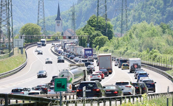23.05.2026 Schweiz Kanton Uri Stau.. Bild. Pfingststau auf der Gotthardautobahn.