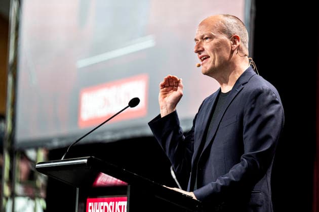 Denmark Politics Pelle Dragsted, political spokesperson for the Red-Green Alliance speaks during the political partys annual meeting at Hafnia Hallen in Copenhagen, Denmark, Saturday May 23, 2026. , Copenhagen Denmark Copyright: NILSxMEILVANG NilsxMeilvangx spdk20260523-155736-L