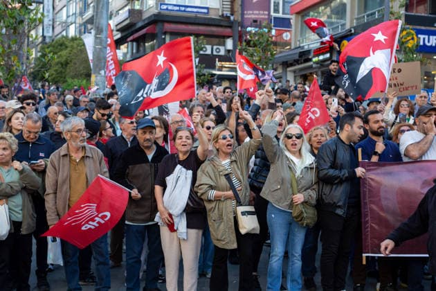 May 24, 2026: Istanbul, Turkey, May 24, 2026: Demonstrators gather in Kadikoy to protest the Ã¢â‚¬oeabsolute nullityÃ¢â‚¬Â ruling against the Republican People s Party (CHP) and the decision to annul the party congress. Opposition supporters, labor unions and political groups joined the march amid rising political tensions and nationwide demonstrations across Turkey.  - ZUMAi72_ 20260524_znp_i72_001 Copyright: xTolgaxIldunx