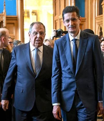 Russia Africa Day 9173298 25.05.2026 Russian Foreign Minister Sergey Lavrov and Ambassador of Morocco to Russia Lotfi Bouchaara attend a gala reception for heads of diplomatic missions to mark Africa Day in Moscow, Russia. Kristina Solovyova Sputnik Moscow Russia  Copyright: xKristinaxSolovyovax