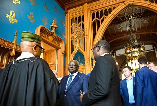 Russia Africa Day 9173300 25.05.2026 Ambassador of Cameroon to Russia Mahamat Paba Sale, 2nd left, attends a gala reception for heads of diplomatic missions to mark Africa Day in Moscow, Russia. Kristina Solovyova Sputnik Moscow Russia  Copyright: xKristinaxSolovyovax
