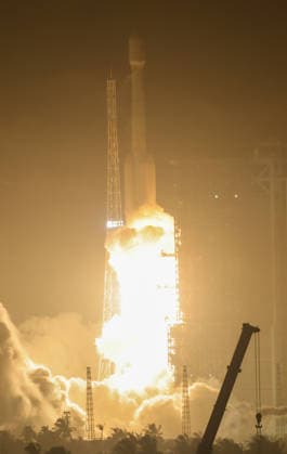 WENCHANG, CHINA - MAY 27: A Long March-7A carrier rocket carrying satellite blasts off from Wenchang Spacecraft Launch Site on May 27, 2026 in Wenchang, Hainan Province of China. Launched at 00:16 (Beijing Time) aboard a Long March-7A carrier rocket, the satellite has successfully entered its planned orbit. The launch marks the 645th mission of the Long March series carrier rockets.  Copyright: xChinaxNewsxServicex 111644283608