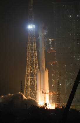 WENCHANG, CHINA - MAY 27: A Long March-7A carrier rocket carrying satellite blasts off from Wenchang Spacecraft Launch Site on May 27, 2026 in Wenchang, Hainan Province of China. Launched at 00:16 (Beijing Time) aboard a Long March-7A carrier rocket, the satellite has successfully entered its planned orbit. The launch marks the 645th mission of the Long March series carrier rockets.  Copyright: xChinaxNewsxServicex 111644284406