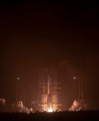 WENCHANG, CHINA - MAY 27: A Long March-7A carrier rocket carrying satellite blasts off from Wenchang Spacecraft Launch Site on May 27, 2026 in Wenchang, Hainan Province of China. Launched at 00:16 (Beijing Time) aboard a Long March-7A carrier rocket, the satellite has successfully entered its planned orbit. The launch marks the 645th mission of the Long March series carrier rockets.  Copyright: xVCGx 111644277232