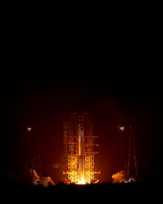 WENCHANG, CHINA - MAY 27: A Long March-7A carrier rocket carrying satellite blasts off from Wenchang Spacecraft Launch Site on May 27, 2026 in Wenchang, Hainan Province of China. Launched at 00:16 (Beijing Time) aboard a Long March-7A carrier rocket, the satellite has successfully entered its planned orbit. The launch marks the 645th mission of the Long March series carrier rockets.  Copyright: xVCGx 111644298981