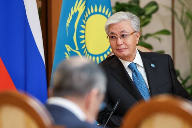 KAZAKHSTAN, ASTANA - MAY 28, 2026: Kazakhstan s President Kassym-Jomart Tokayev looks on during a meeting with Russia s President Vladimir Putin at the Independence Palace Astana Kazakhstan  - ZUMAt113 20260528_zaa_t113_091 Copyright: xAlexanderxKazakovx