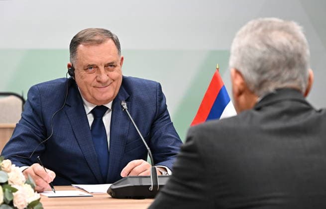 RUSSIA, MOSCOW REGION - MAY 28, 2026: Milorad Dodik (L), President of the Alliance of Independent Social Democrats, Bosnia and Herzegovina, and Russian Security Council Secretary Sergei Shoigu hold a meeting on the sidelines of the 1st International Security Forum Russia  - ZUMAt113 20260528_zaa_t113_343 Copyright: xKristinaxSolovyevax