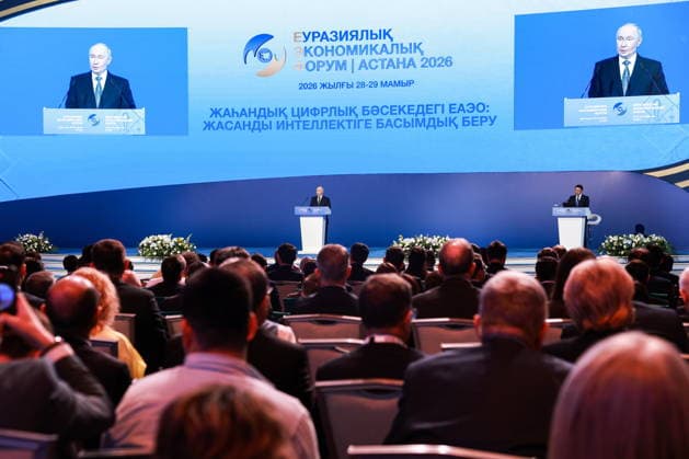 KAZAKHSTAN, ASTANA - MAY 28, 2026: Russia s President Vladimir Putin addresses a plenary meeting of the 5th Eurasian Economic Forum Astana Kazakhstan  - ZUMAt113 20260528_zaa_t113_508 Copyright: xAlexanderxShcherbakx