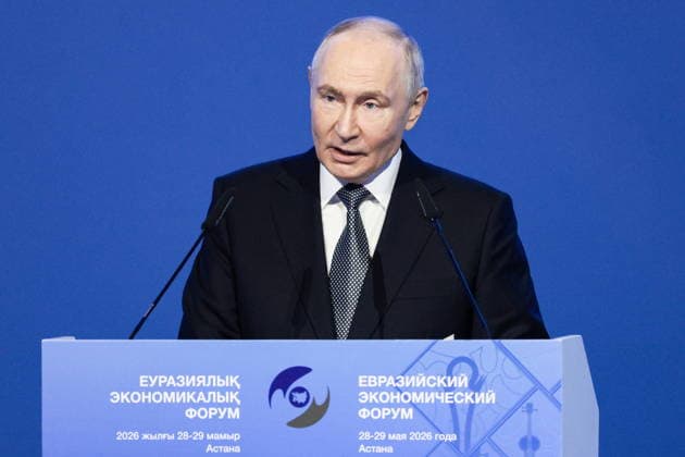 KAZAKHSTAN, ASTANA - MAY 28, 2026: Russia s President Vladimir Putin addresses a plenary meeting of the 5th Eurasian Economic Forum Astana Kazakhstan  - ZUMAt113 20260528_zaa_t113_486 Copyright: xAlexanderxShcherbakx