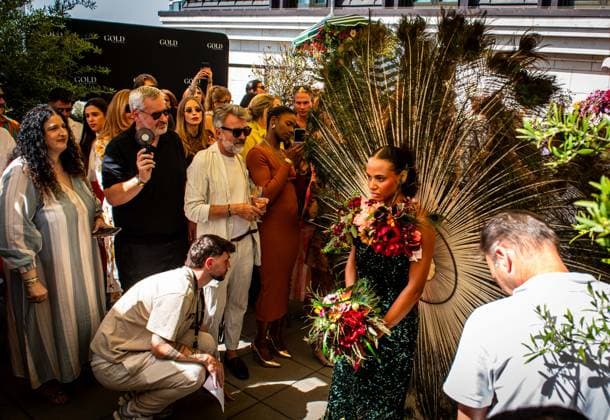 29.05.2026 xesx Frankfurt am Main, Sofitel Hotel 10. Frankfurt Fashion Lounge unter dem Motto Fashion for Longevity hier eine kusntvolle Creation vom Blumenhaus BLÜTESIEGEL