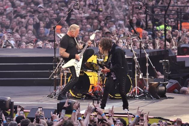 30.05.2026, Metallica im Konzert live im Olympiastadion, Berlin, Sänger und Gitarrist James Hetfield, Kirk Hammet, Lars Ulrich, Robert Trujilo, Berlin