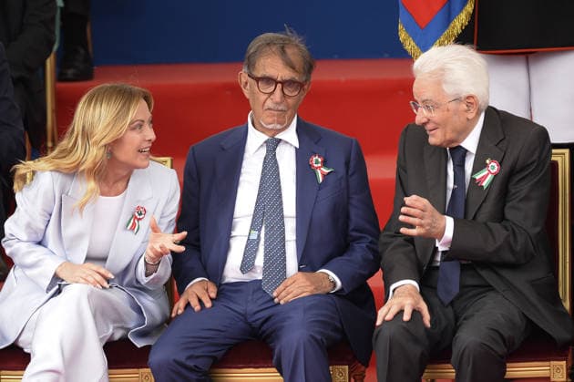 Foto IPP Marco Mattei Roma 02 06 2026 80 Anniversario della Festa della Repubblica la Rivista Militare ai Fori Imperiali nella foto Giorgia Meloni IGnazio La Russa Sergio Mattarella Italy Photo Press - World Copyright .