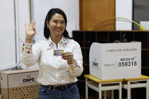 Second round of the Presidential Elections in Lima, Peru LIMA, PERU - JUNE 07: Keiko Fujimori, the presidential candidate for the Popular Force (Fuerza Popular) party, waves as she drops her ballot into the box during the second round of the presidential elections in Lima, Peru on June 07, 2026. Klebher Vasquez Anadolu Lima Peru. Editorial use only. Please get in touch for any other usage.  Copyright: x2026xAnadoluxKlebherxVasquezx