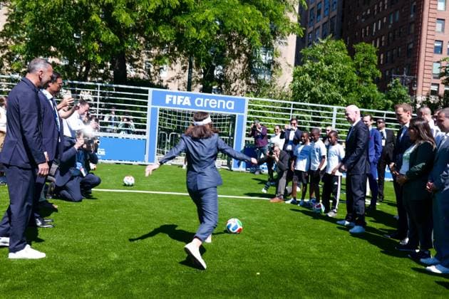New York, NY- June 8: Governor Hochul and Mayor Mamdani make a World Cup FIFA announcement of a free watch party in Central Park for the FIFA World Cup 2026 Final on Sunday, July 19. With FIFA President Gianni Infantino, George Weah on June 8, 20267 Credit: AdMedia USA - ZUMAa123 20260608_zaa_a123_305 Copyright: xCamaraxPorterx