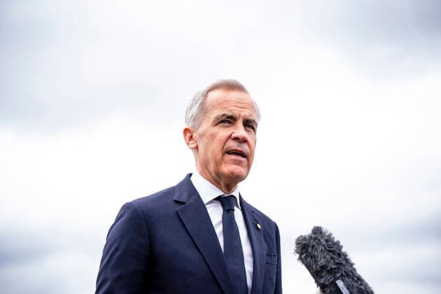 June 15, 2026, Charlestown, County Mayo, Ireland: Prime Minister Mark Carney speaks to reporters before boarding a government plane in Charlestown, County Mayo, Ireland, on Monday, June 15 2026. Charlestown, County Mayo Ireland  - ZUMAc35_ 20260615_zaf_c35_002 Copyright: xChristopherxKatsarovx