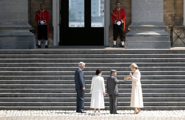 Japanese Emperor Naruhito and Empress Masako in Belgium BRUSSELS, BELGIUM - JUNE 22: Japanese Emperor Naruhito and Japanese Empress Masako are welcomed by Belgian King Philippe and Queen Mathilde during an official welcoming ceremony at the Laeken Royal Castle in Brussels, Belgium on June 22, 2026. The Belgian royal couple hosted the Japanese emperor and empress as part of their official visit to the country. Thierry Monasse Anadolu Brussels Belgium. Editorial use only. Please get in touch for any other usage.  Copyright: x2026xAnadoluxThierryxMonassex