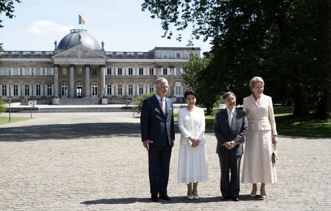 Japanese Emperor Naruhito and Empress Masako in Belgium BRUSSELS, BELGIUM - JUNE 22: Japanese Emperor Naruhito and Japanese Empress Masako are welcomed by Belgian King Philippe and Queen Mathilde during an official welcoming ceremony at the Laeken Royal Castle in Brussels, Belgium on June 22, 2026. The Belgian royal couple hosted the Japanese emperor and empress as part of their official visit to the country. Thierry Monasse Anadolu Brussels Belgium. Editorial use only. Please get in touch for any other usage.  Copyright: x2026xAnadoluxThierryxMonassex