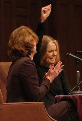 Gloria Steinem Speaks Mills College Mar 15, 2007 - Oakland, CA, USA - GLORIA STEINEM raises her fist while being introduced during her visit to Mills College in Oakland, Calif. on Thursday, March 15, 2007. Copyright: xDeanxCoppolax