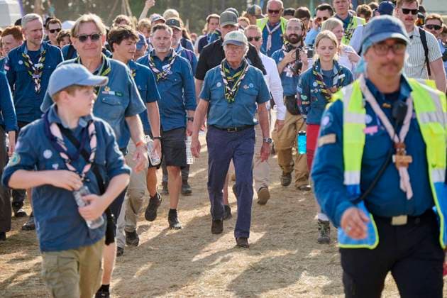 King Carl XVI Gustaf scout, and visit scout camp 2026-07-31 KRISTIANSTAD SWEDEN , King Carl XVI Gustaf are visiting the Jamboree 26 scout camp in Kristianstad in south Sweden., The King has been a scout himself since childhood., PICTURE: King Carl XV Gustaf visit scout camp., PHOTO:hbg-bild mega. 31 Jul 2026 Pictured: King Carl XVI Gustaf of Sweden visit scoutcamp in south Sweden.  Copyright: xThexMegaxAgencyxhbgbildx xMEGAx