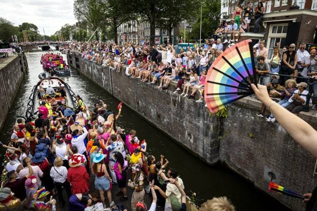 AMSTERDAM - Participants in the Canal Parade. The boat parade is traditionally part of the Pride celebrations in the capital. RAMON VAN FLYMEN ANP netherlands out - belgium out  Copyright: xx x564686039x originalFilename: 564686039