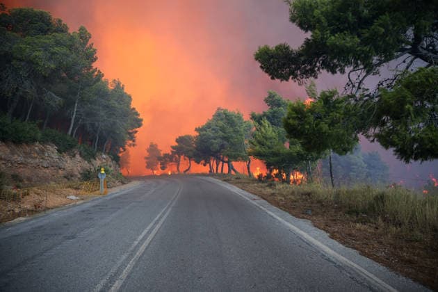 Wildfires in Western Attica, Greece ATTICA, GREECE - AUGUST 01: Wildfires continue in Agia Paraskevi, West Attica, Greece on August 1, 2026. Aris Oikonomou Anadolu Attica Greece. Editorial use only. Please get in touch for any other usage.  Copyright: x2026xAnadoluxArisxOikonomoux