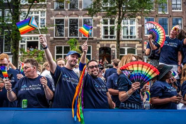 August 1, 2026, Amsterdam, North Holland, Netherlands: Delta and KLM Airlines workers join Amsterdam Pride s Canal Parade on August 1, 2026, in Amsterdam, the Netherlands. Hundreds of thousands of spectators joined the 30th edition of the Pride Canal Parade, the highlight of WorldPride Amsterdam 2026. This yearâ€⠢s parade also included the WorldPride Stadium grandstand, with seating for approximately 10,000 people to watch as floats pass by. Amsterdam Netherlands - ZUMAp202 20260801_zip_p202_073 Copyright: xJamesxPetermeierx
