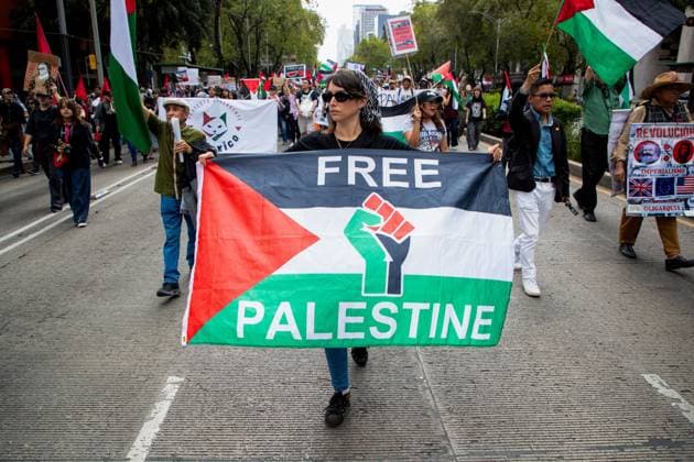 August 1, 2026, Mexico City, Mexico: MEXICO Mexico City, MEXICO Ã¢â‚¬ AUGUST 1, 2026: Demonstrators take part in a pro-Palestinian rally in Mexico City, calling for an end to Israeli military operations in Gaza. Participants also urged the Mexican government to sever diplomatic relations and suspend bilateral agreements with Israel. Mexico City Mexico - ZUMAq101 20260801_zna_q101_283 Copyright: xAddixSetyawanx